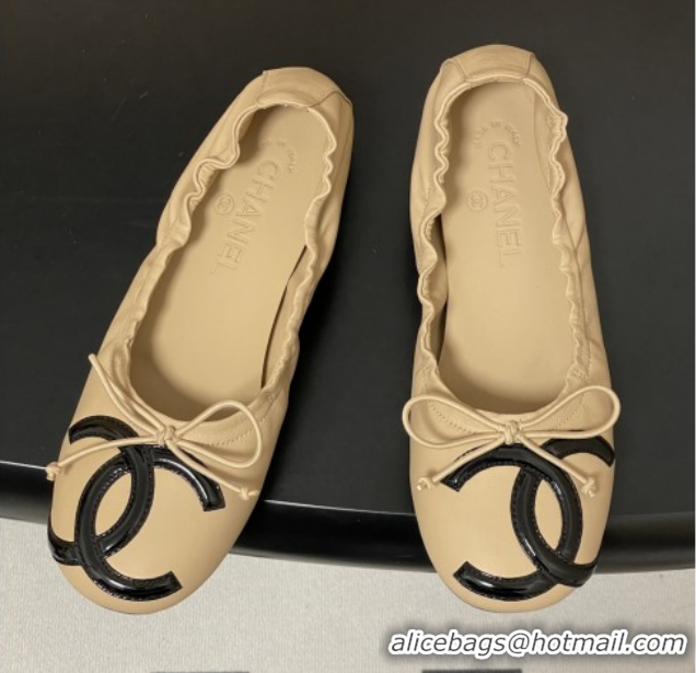 Good Quality Chanel Lambskin Leather Ballet Flats with Maxi CC CH122402 Beige 2026