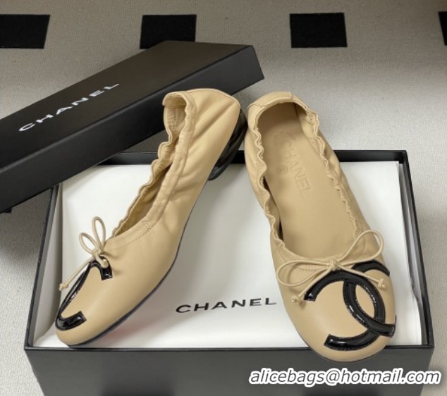 Good Quality Chanel Lambskin Leather Ballet Flats with Maxi CC CH122402 Beige 2026