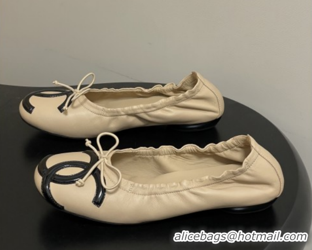 Good Quality Chanel Lambskin Leather Ballet Flats with Maxi CC CH122402 Beige 2026