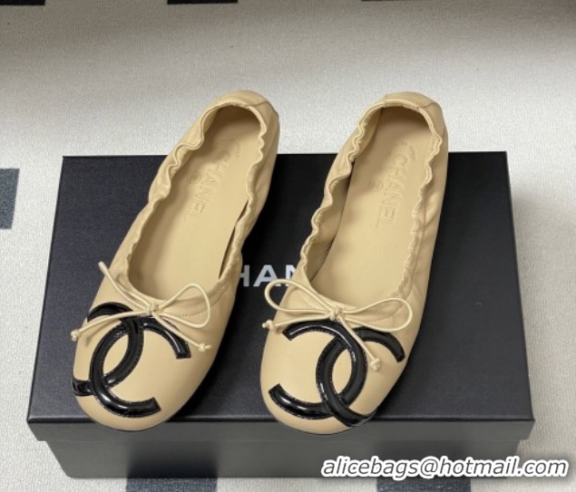 Good Quality Chanel Lambskin Leather Ballet Flats with Maxi CC CH122402 Beige 2026