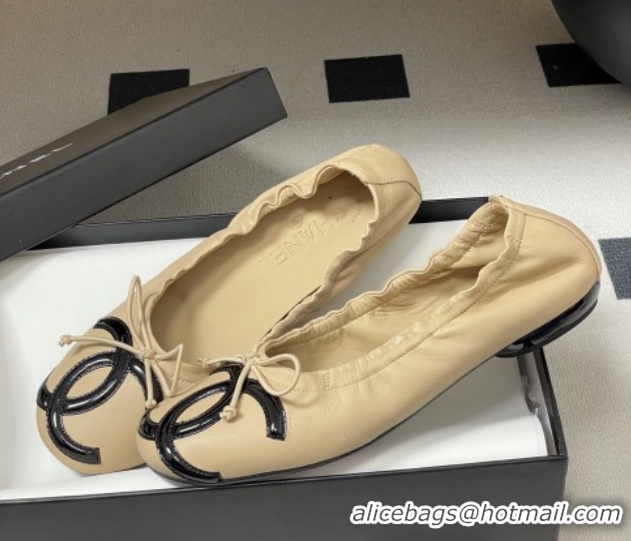 Good Quality Chanel Lambskin Leather Ballet Flats with Maxi CC CH122402 Beige 2026