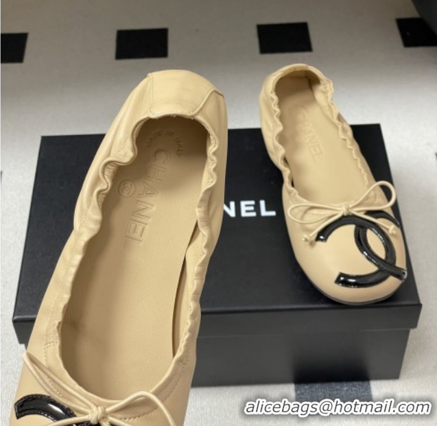 Good Quality Chanel Lambskin Leather Ballet Flats with Maxi CC CH122402 Beige 2026