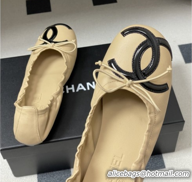 Good Quality Chanel Lambskin Leather Ballet Flats with Maxi CC CH122402 Beige 2026