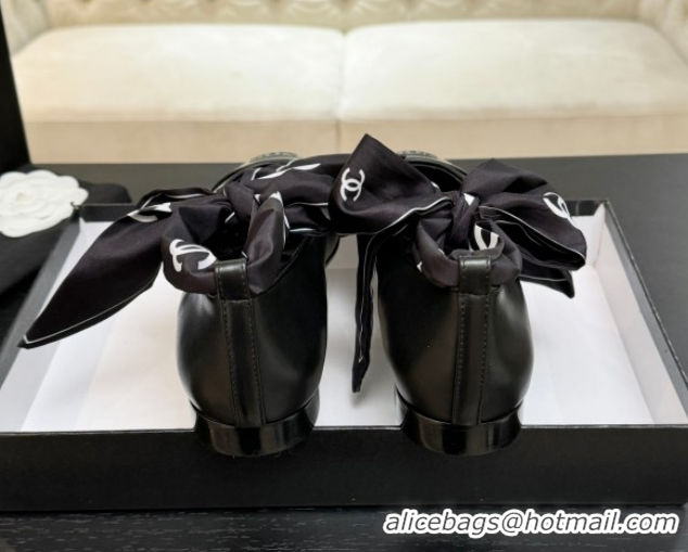 Good Product Chanel Lambskin Leather & Silk Ballet Flats with Ankle Strap CH122403 Black 2026