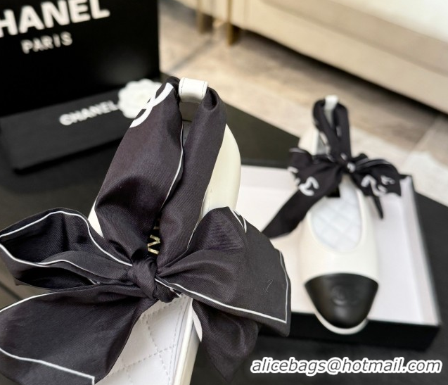 Grade Quality Chanel Lambskin Leather & Silk Ballet Flats with Ankle Strap CH122403 White 2026