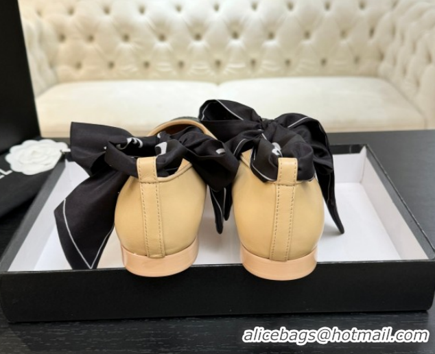 Top Grade Chanel Lambskin Leather & Silk Ballet Flats with Ankle Strap CH122403 Beige 2026