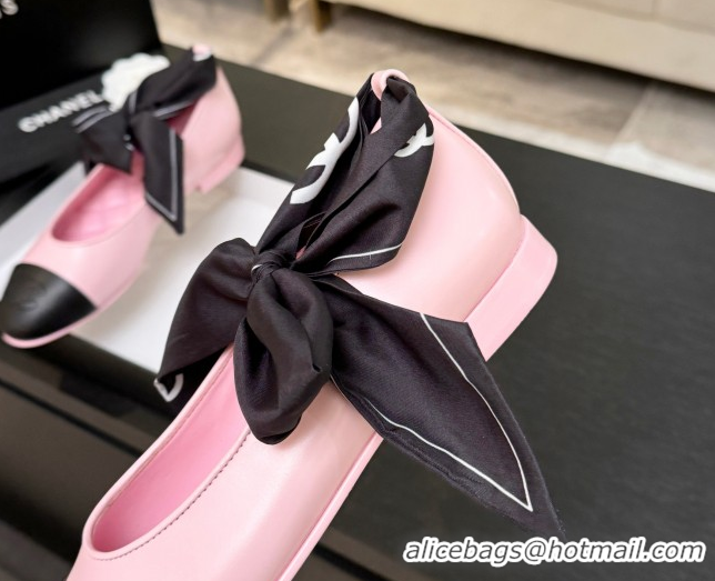 Pretty Style Chanel Lambskin Leather & Silk Ballet Flats with Ankle Strap CH122403 Pink 2026