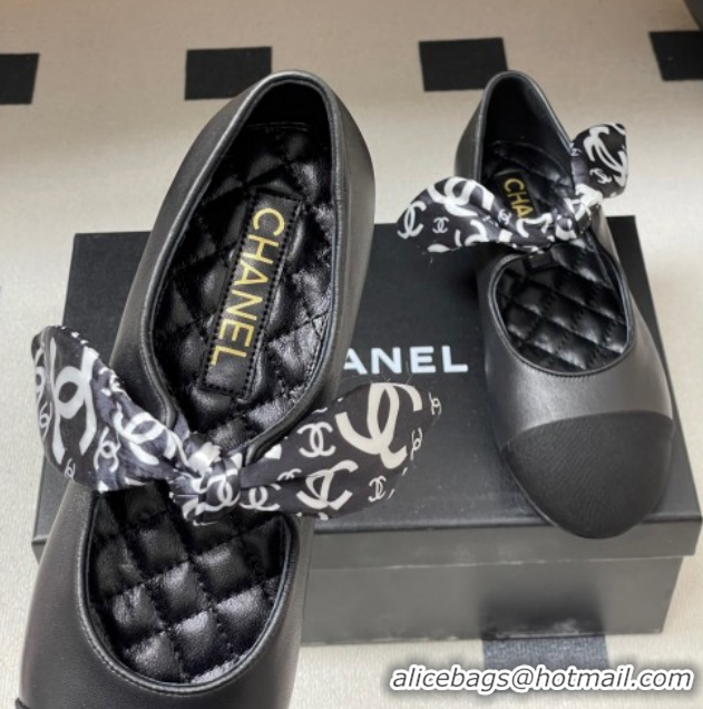 Good Looking Chanel Lambskin, Silk & Grosgrain Ballet Flats with Bow G46937 Black 2026