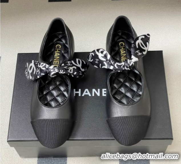 Good Looking Chanel Lambskin, Silk & Grosgrain Ballet Flats with Bow G46937 Black 2026