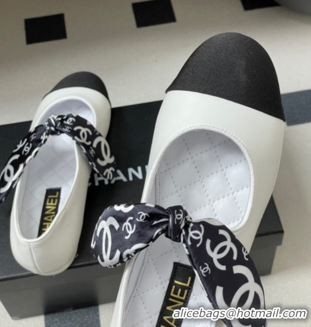 Unique Style Chanel Lambskin, Silk & Grosgrain Ballet Flats with Bow G46937 White 2026