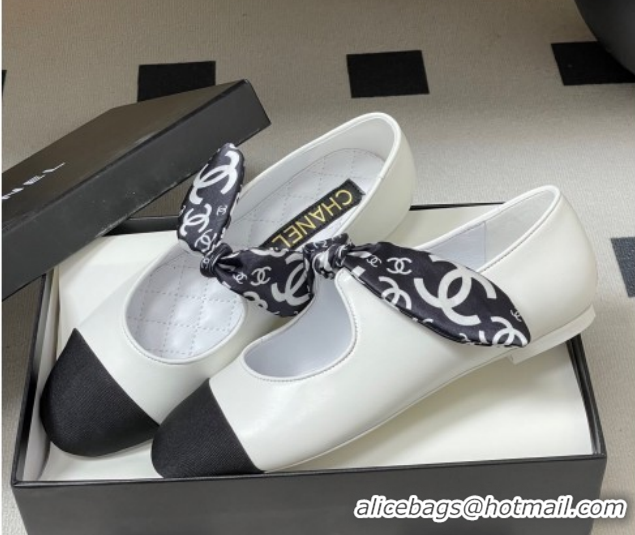 Unique Style Chanel Lambskin, Silk & Grosgrain Ballet Flats with Bow G46937 White 2026