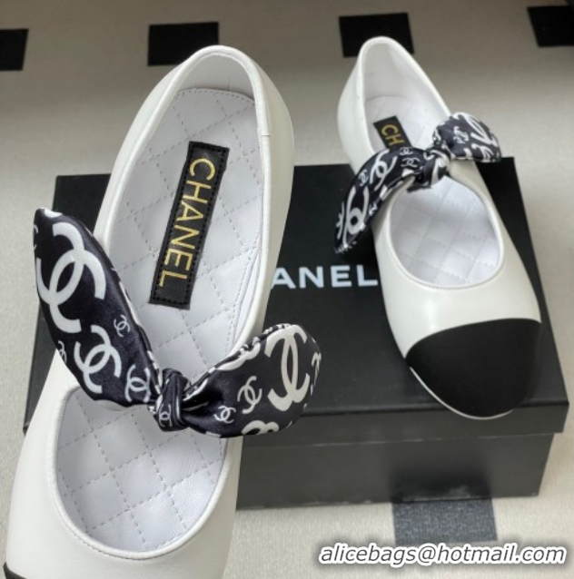 Unique Style Chanel Lambskin, Silk & Grosgrain Ballet Flats with Bow G46937 White 2026