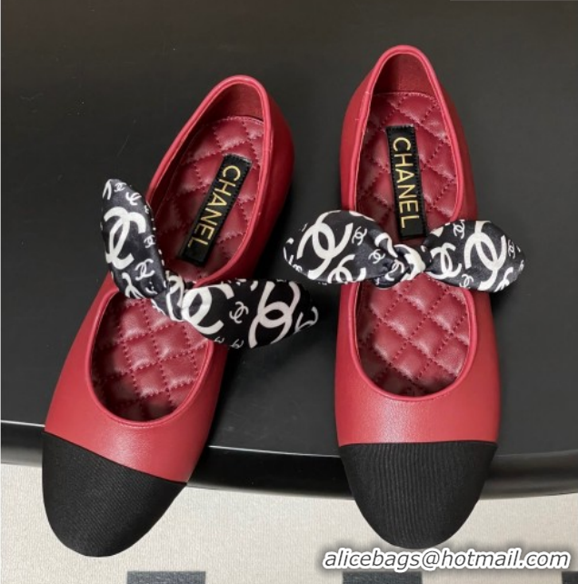 Most Popular Chanel Lambskin, Silk & Grosgrain Ballet Flats with Bow G46937 Red 2026