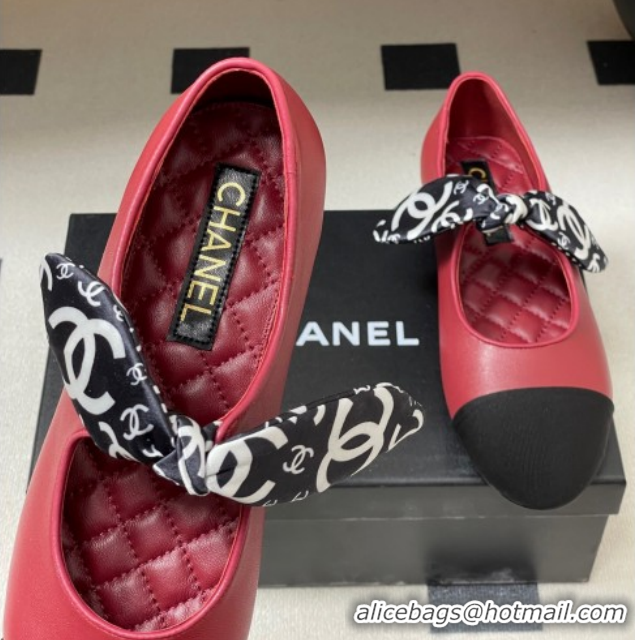 Most Popular Chanel Lambskin, Silk & Grosgrain Ballet Flats with Bow G46937 Red 2026