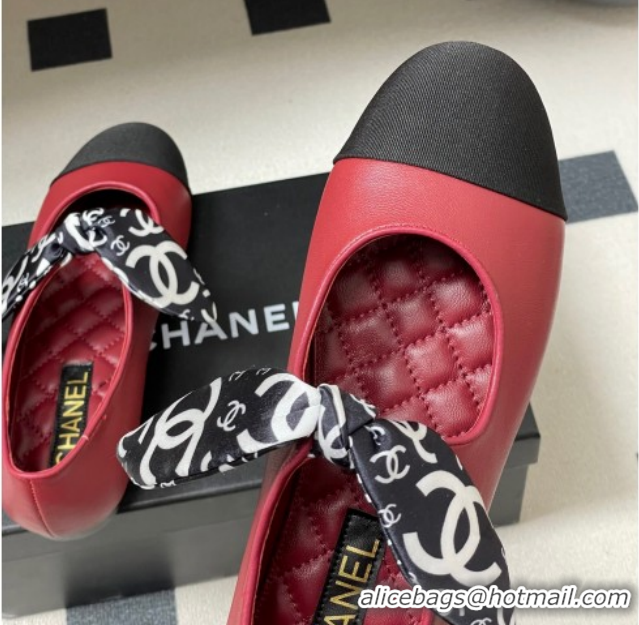 Most Popular Chanel Lambskin, Silk & Grosgrain Ballet Flats with Bow G46937 Red 2026