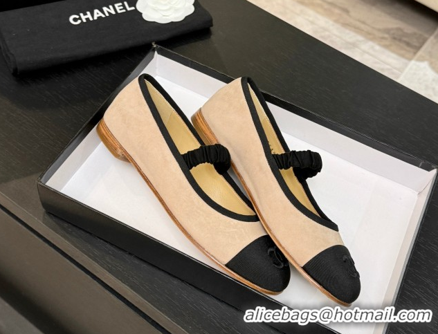 Durable Chanel Suede & Grosgrain Mary Janes Ballet Flats with Bow G46542 Nude 2026