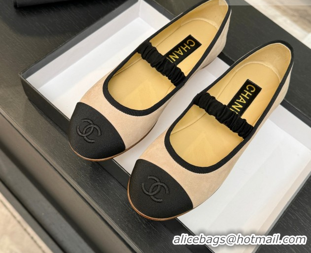 Durable Chanel Suede & Grosgrain Mary Janes Ballet Flats with Bow G46542 Nude 2026