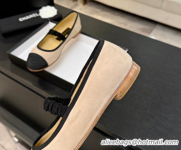 Durable Chanel Suede & Grosgrain Mary Janes Ballet Flats with Bow G46542 Nude 2026