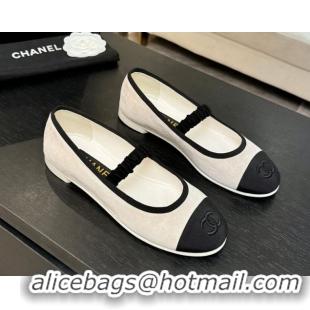 Luxury Chanel Suede & Grosgrain Mary Janes Ballet Flats with Bow G46542 White 2026