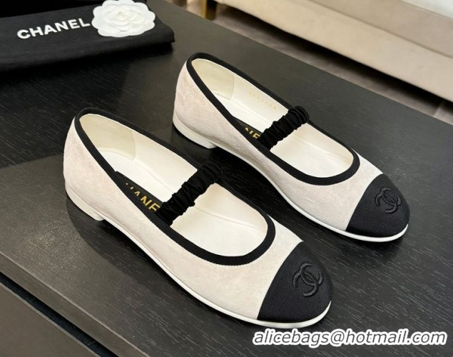 Luxury Chanel Suede & Grosgrain Mary Janes Ballet Flats with Bow G46542 White 2026