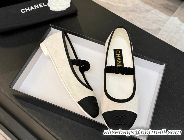 Luxury Chanel Suede & Grosgrain Mary Janes Ballet Flats with Bow G46542 White 2026