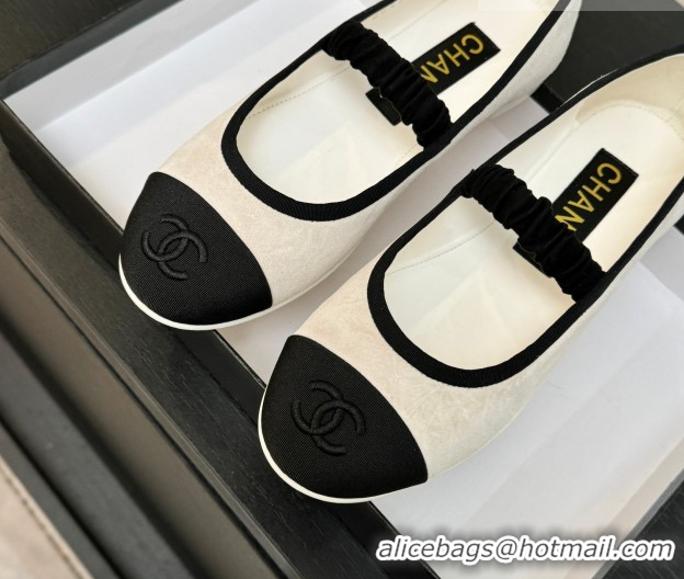 Luxury Chanel Suede & Grosgrain Mary Janes Ballet Flats with Bow G46542 White 2026