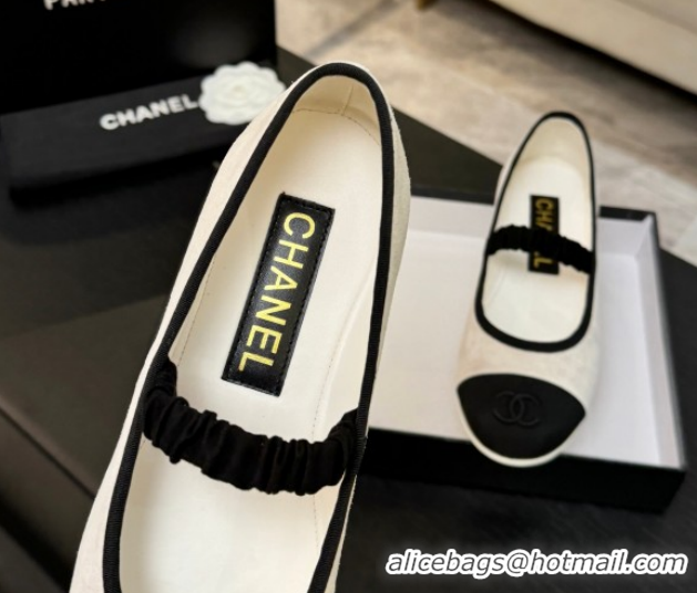 Luxury Chanel Suede & Grosgrain Mary Janes Ballet Flats with Bow G46542 White 2026