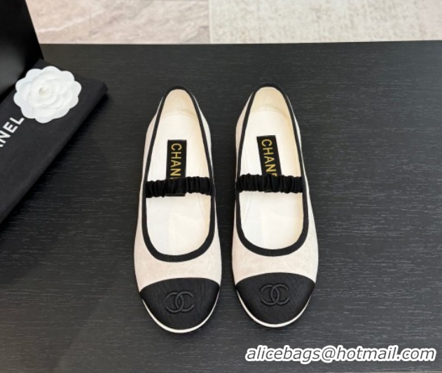 Luxury Chanel Suede & Grosgrain Mary Janes Ballet Flats with Bow G46542 White 2026