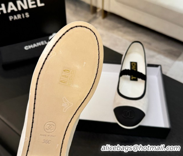 Luxury Chanel Suede & Grosgrain Mary Janes Ballet Flats with Bow G46542 White 2026