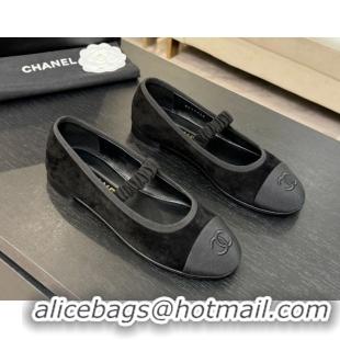 Top Design Chanel Suede & Grosgrain Mary Janes Ballet Flats with Bow G46542 Black 2026