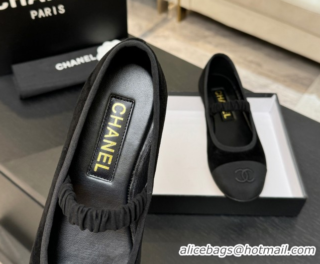 Top Design Chanel Suede & Grosgrain Mary Janes Ballet Flats with Bow G46542 Black 2026