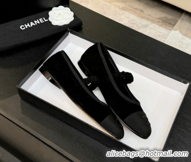 Top Design Chanel Suede & Grosgrain Mary Janes Ballet Flats with Bow G46542 Black 2026