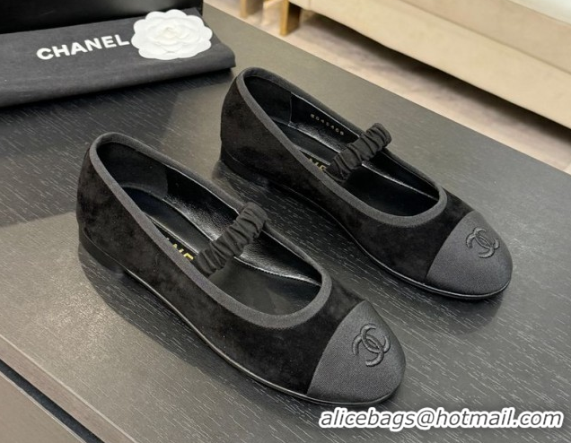 Top Design Chanel Suede & Grosgrain Mary Janes Ballet Flats with Bow G46542 Black 2026