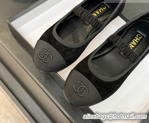 Top Design Chanel Suede & Grosgrain Mary Janes Ballet Flats with Bow G46542 Black 2026