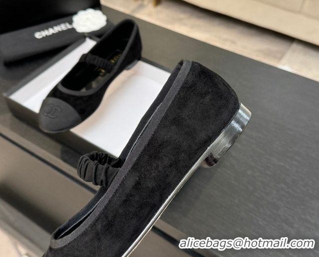 Top Design Chanel Suede & Grosgrain Mary Janes Ballet Flats with Bow G46542 Black 2026