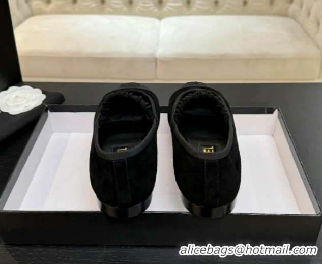 Top Design Chanel Suede & Grosgrain Mary Janes Ballet Flats with Bow G46542 Black 2026