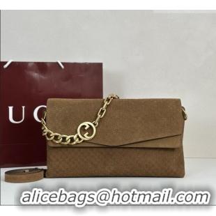 Top Grade Gucci Large shoulder bag with chain in GG Suede 857362 Brown 2026