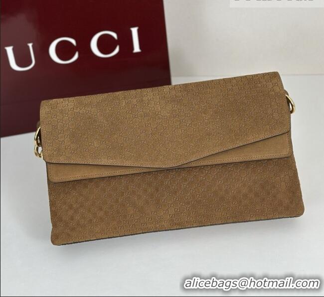 Top Grade Gucci Large shoulder bag with chain in GG Suede 857362 Brown 2026