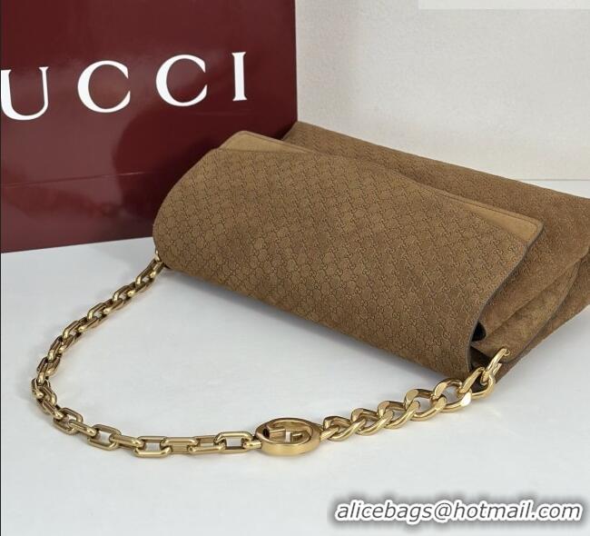 Top Grade Gucci Large shoulder bag with chain in GG Suede 857362 Brown 2026