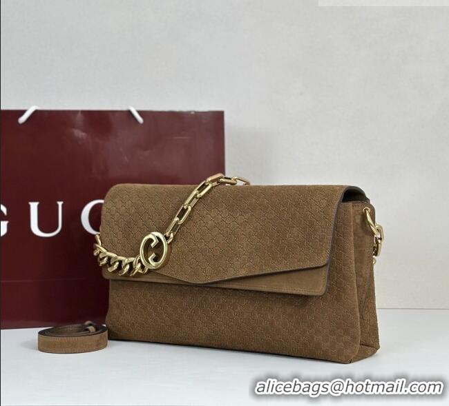 Top Grade Gucci Large shoulder bag with chain in GG Suede 857362 Brown 2026