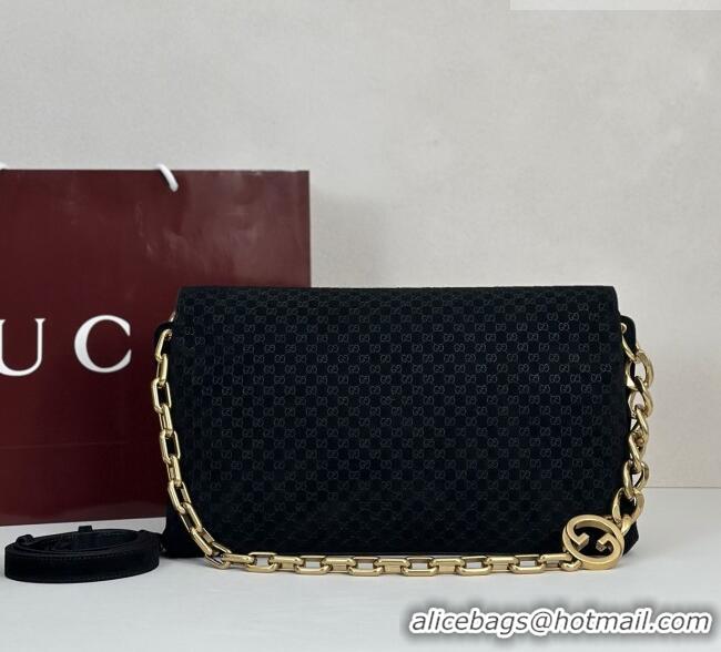 Super Quality Gucci Large shoulder bag with chain in GG Suede 857362 Black 2026