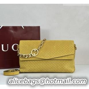 New Fashion Gucci Large shoulder bag with chain in GG Suede 857362 Yellow 2026