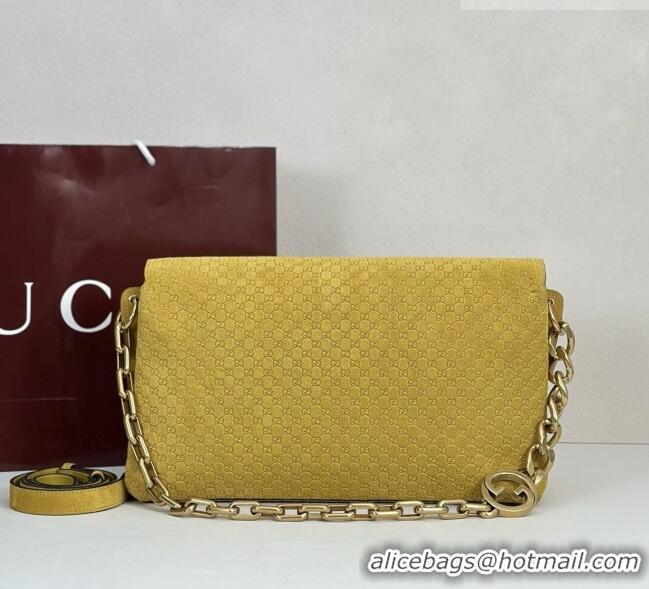 New Fashion Gucci Large shoulder bag with chain in GG Suede 857362 Yellow 2026