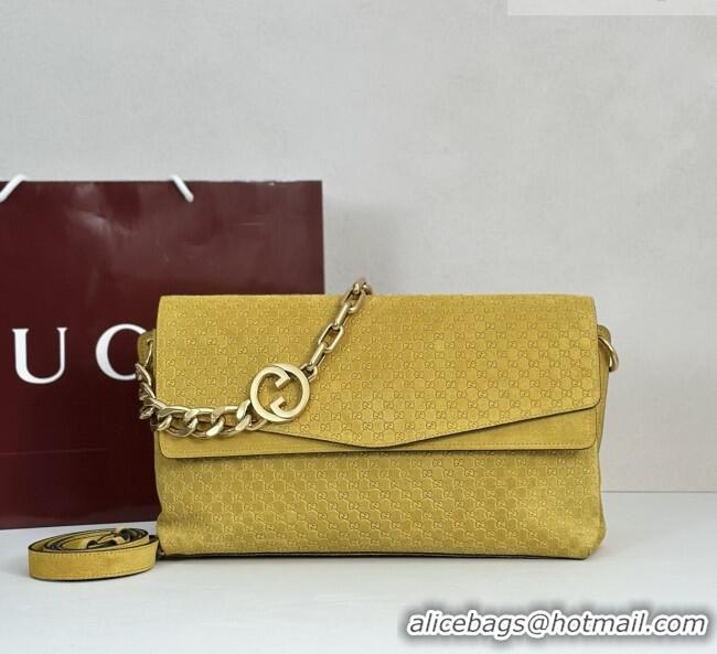 New Fashion Gucci Large shoulder bag with chain in GG Suede 857362 Yellow 2026