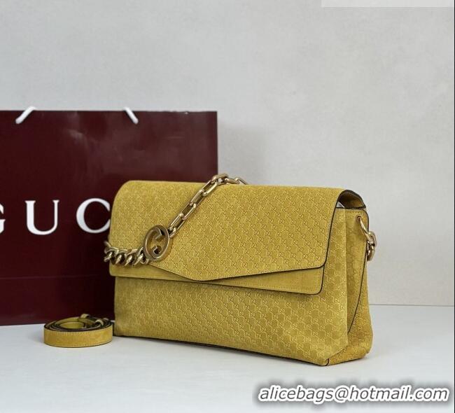 New Fashion Gucci Large shoulder bag with chain in GG Suede 857362 Yellow 2026