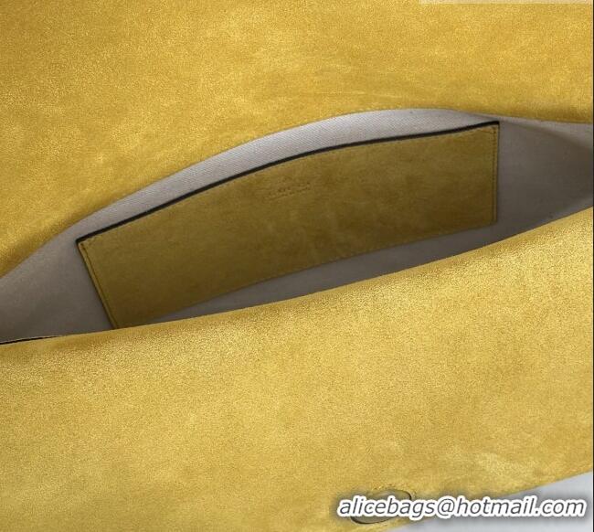 New Fashion Gucci Large shoulder bag with chain in GG Suede 857362 Yellow 2026