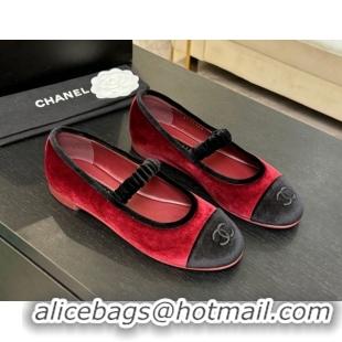 Discount Chanel Velvet Mary Janes Ballet Flats with Bow G46542 Red 2026