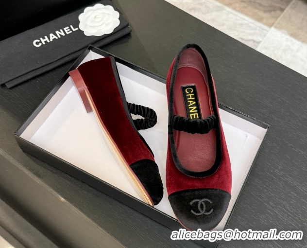 Discount Chanel Velvet Mary Janes Ballet Flats with Bow G46542 Red 2026