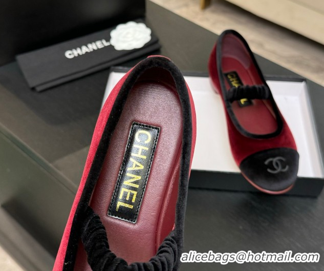 Discount Chanel Velvet Mary Janes Ballet Flats with Bow G46542 Red 2026