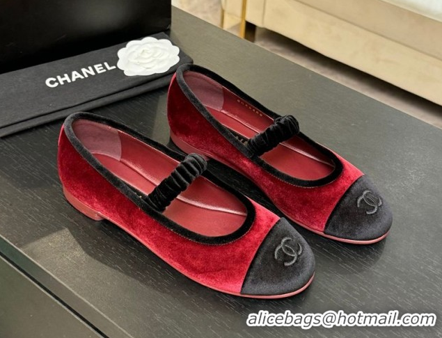 Discount Chanel Velvet Mary Janes Ballet Flats with Bow G46542 Red 2026
